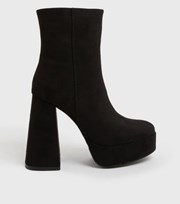 New Look Black Suedette Chunky Block Heel Platform Boots